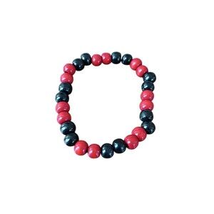 Red And Black Beaded Stretch Bracelet